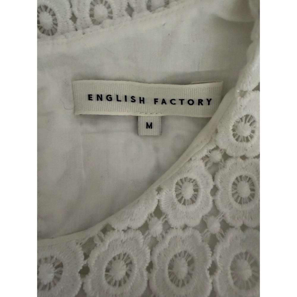 English Factory White Eyelet Lace Black Striped Short Sleeve Shift Dress Medium - Picture 3 of 9